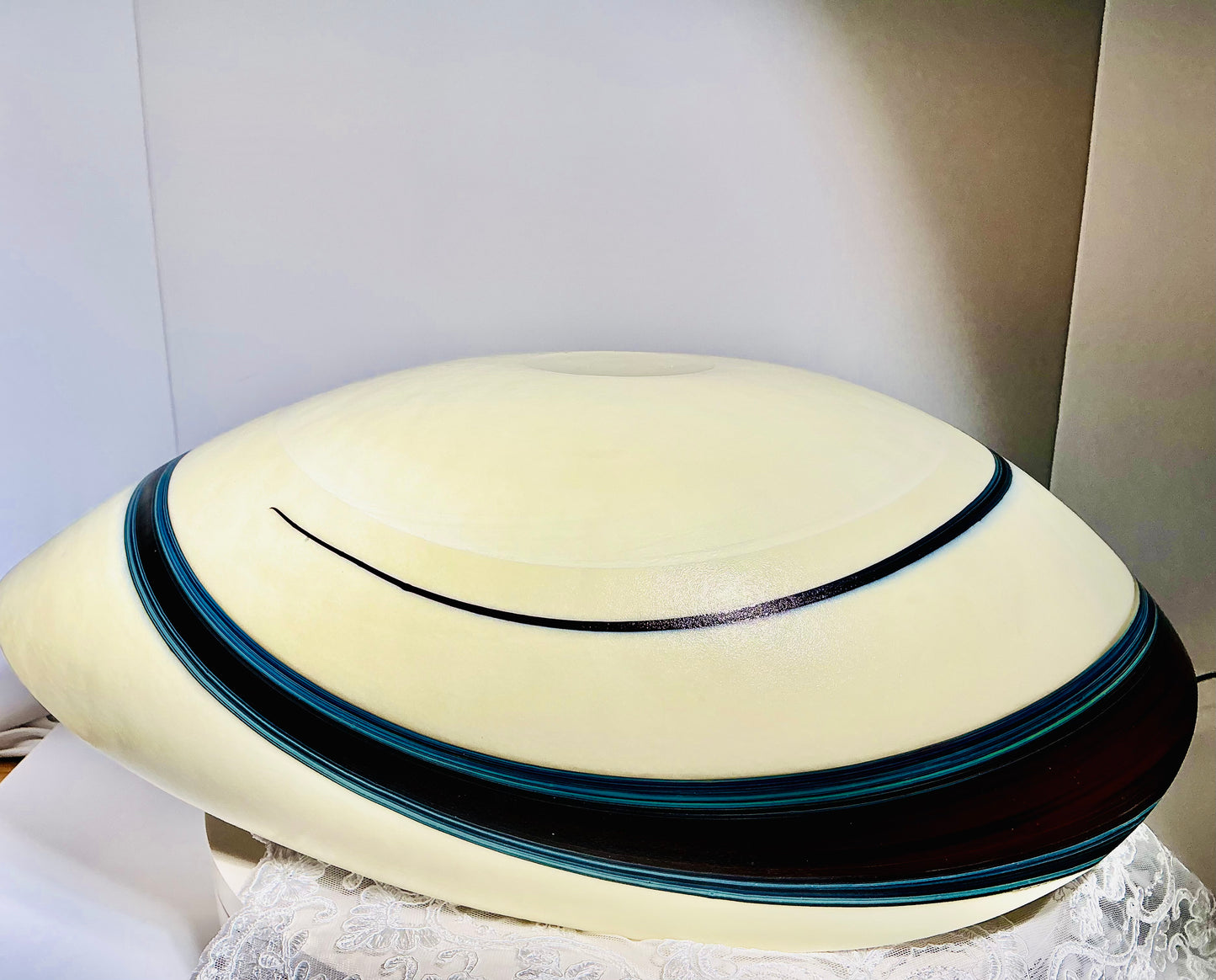 Yalos Murano Art Glass Bowl – 20" Ivory & Teal Sculptural Centerpiece