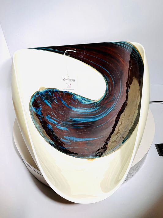 Yalos Murano Art Glass Bowl – 20" Ivory & Teal Sculptural Centerpiece