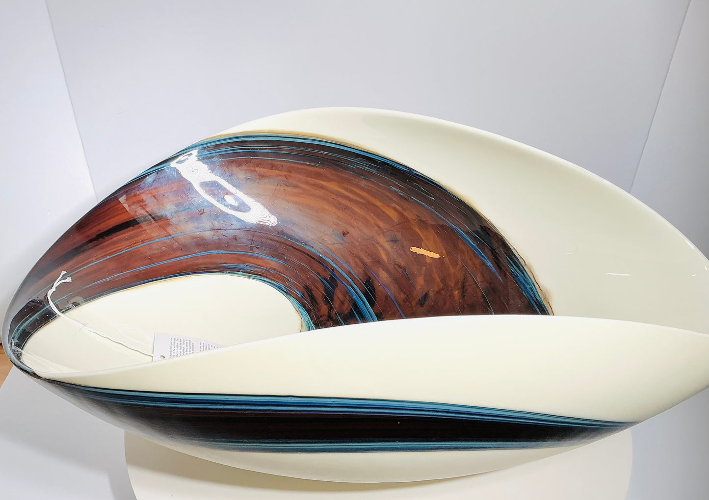 Yalos Murano Art Glass Bowl – 20" Ivory & Teal Sculptural Centerpiece
