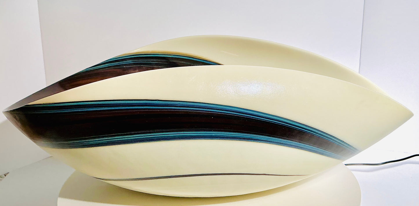 Yalos Murano Art Glass Bowl – 20" Ivory & Teal Sculptural Centerpiece