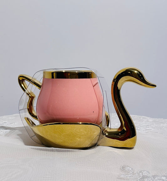 Grace Teaware Swan Tea Cup with Gold Accents - Pink OR White