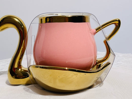 Grace Teaware Swan Tea Cup with Gold Accents - Pink OR White