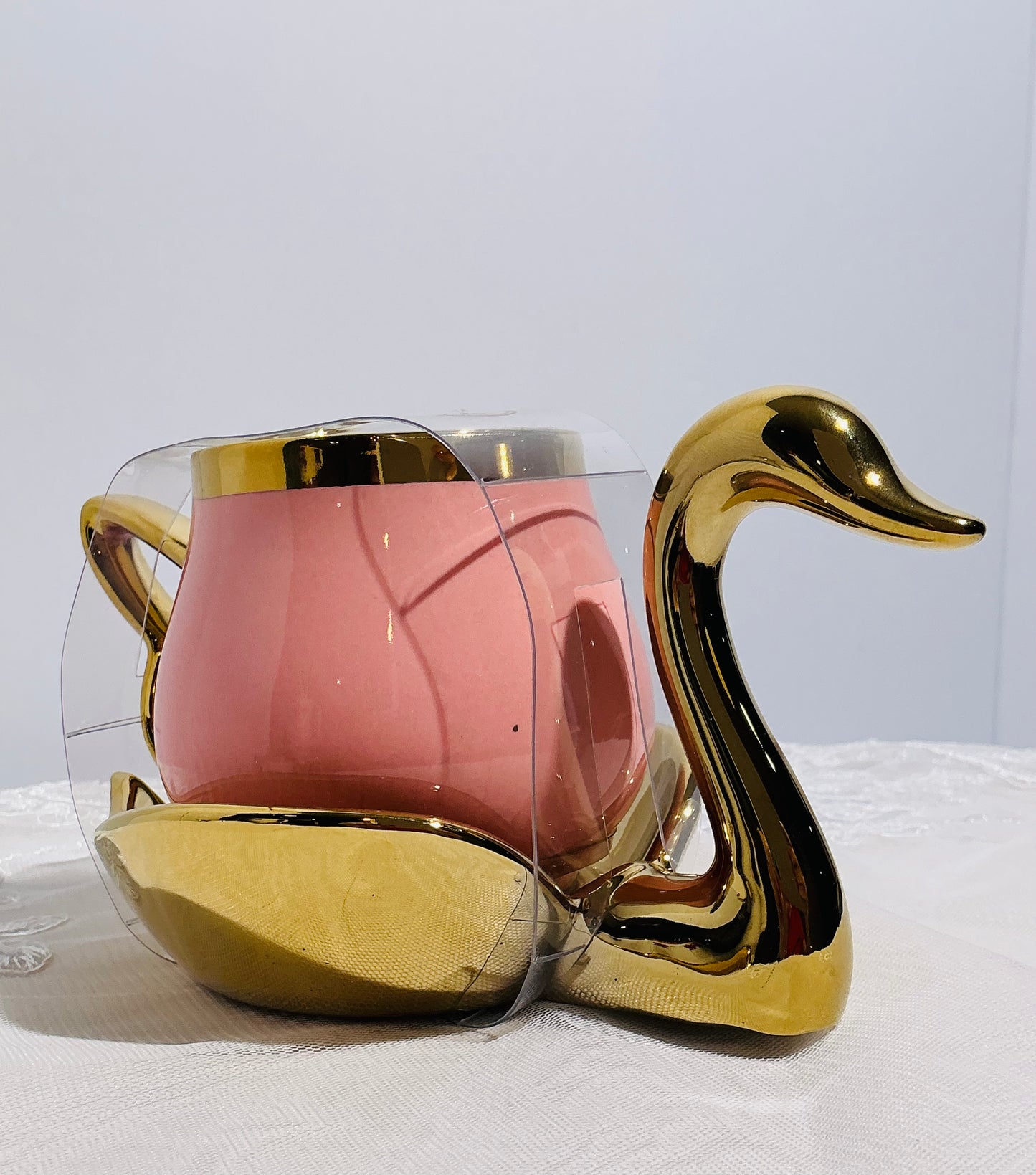 Grace Teaware Swan Tea Cup with Gold Accents - Pink OR White