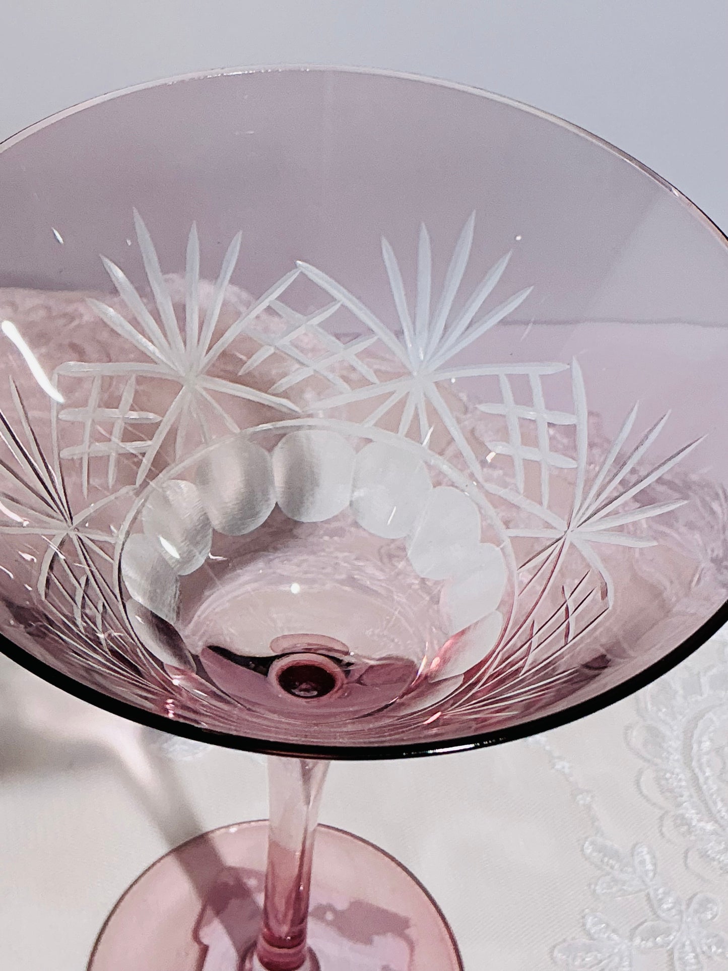 Godinger Pink Cut Crystal Glasses Set of 2  Martini 7.5" OR Champagne Flute 10"