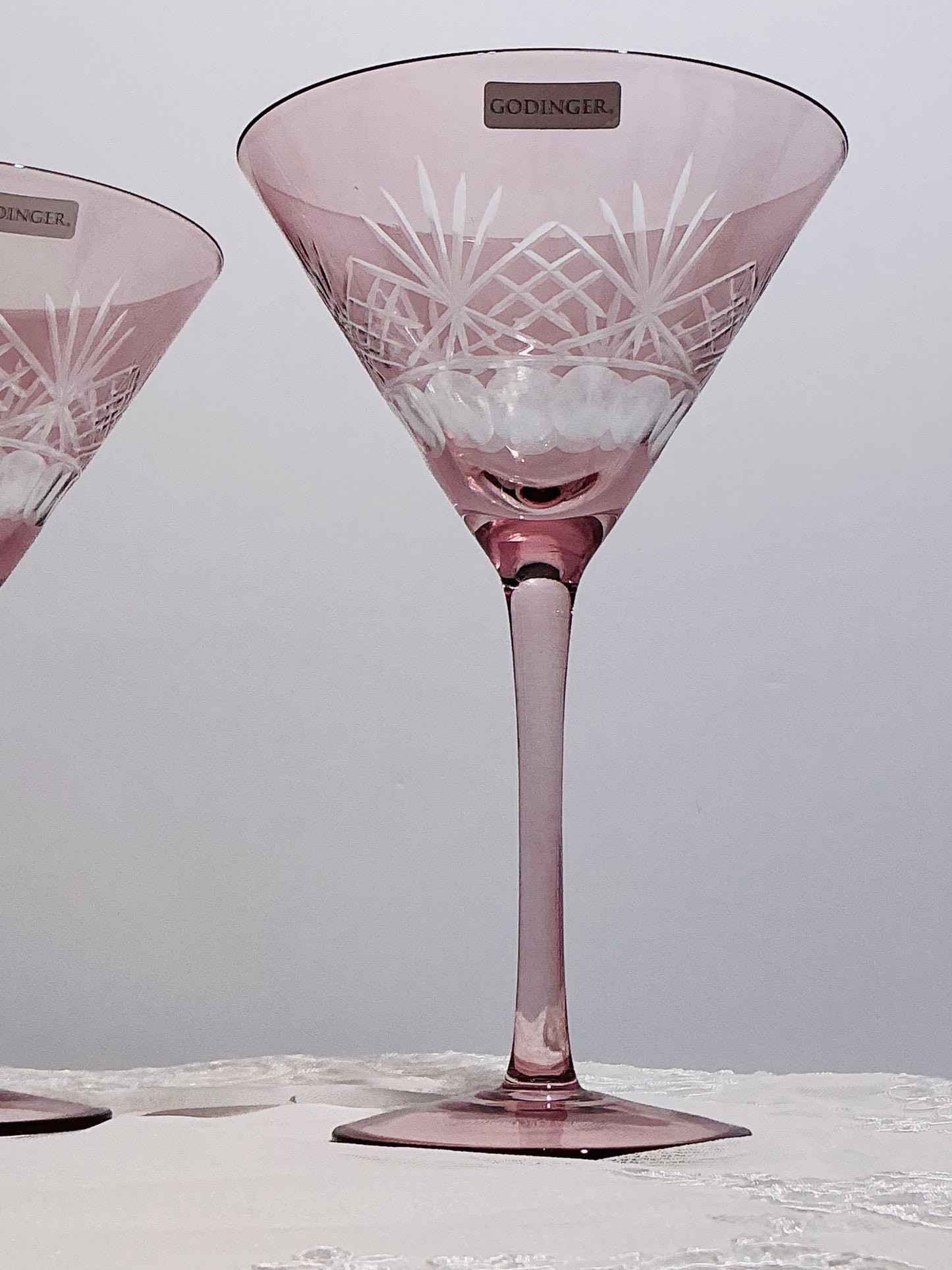 Godinger Pink Cut Crystal Glasses Set of 2  Martini 7.5" OR Champagne Flute 10"