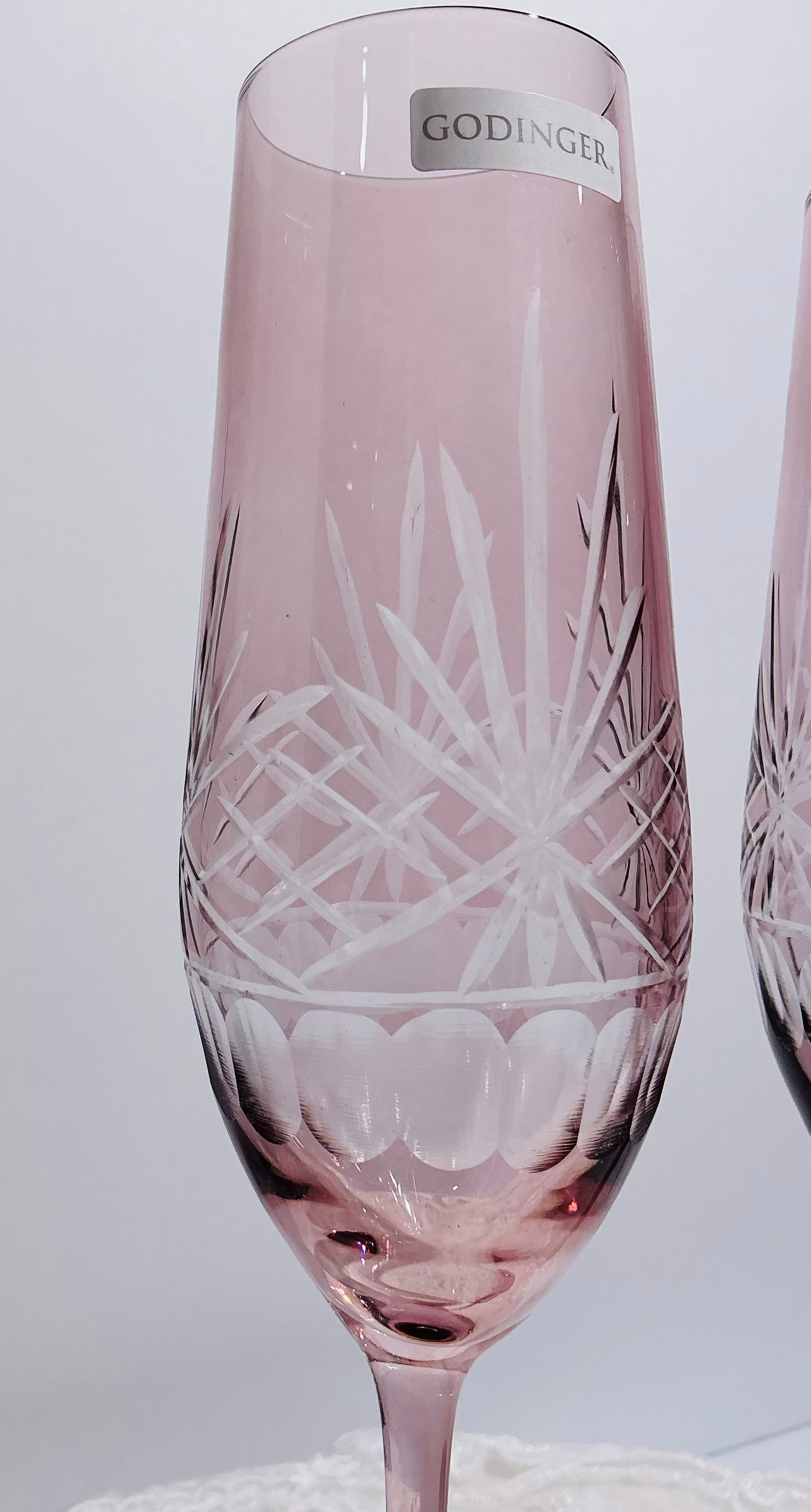 Godinger Pink Cut Crystal Glasses Set of 2  Martini 7.5" OR Champagne Flute 10"