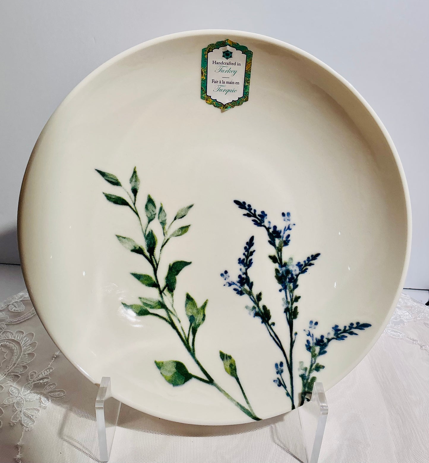 Intesa Home Blue Botanical Handcrafted Porcelain Dinnerware Collection | Plates, Bowl & Platters