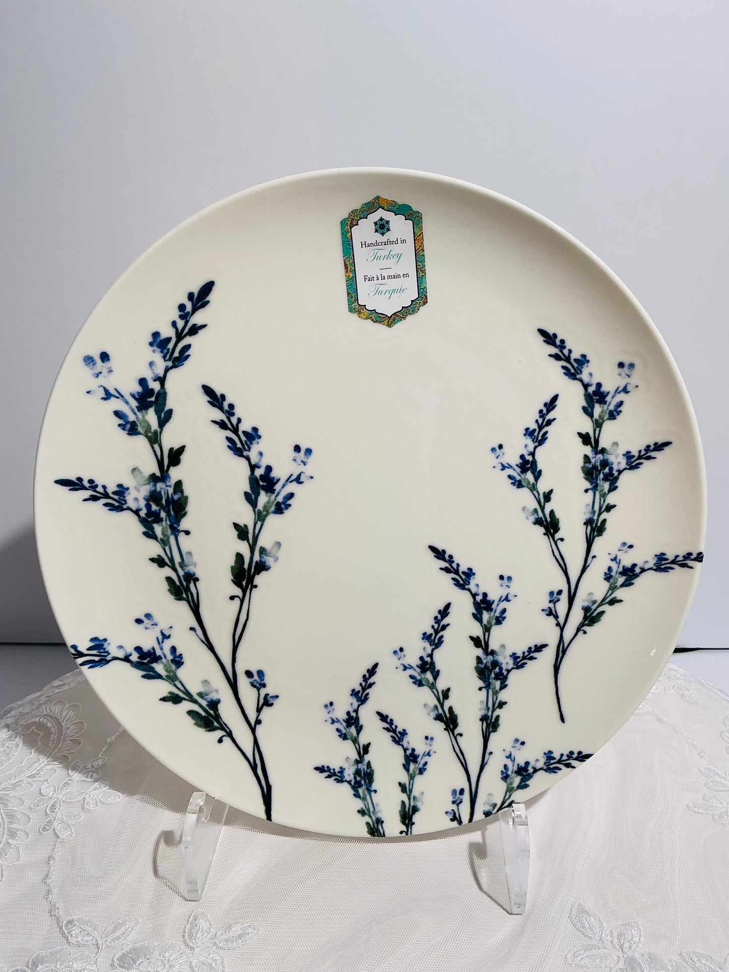 Intesa Home Blue Botanical Handcrafted Porcelain Dinnerware Collection | Plates, Bowl & Platters