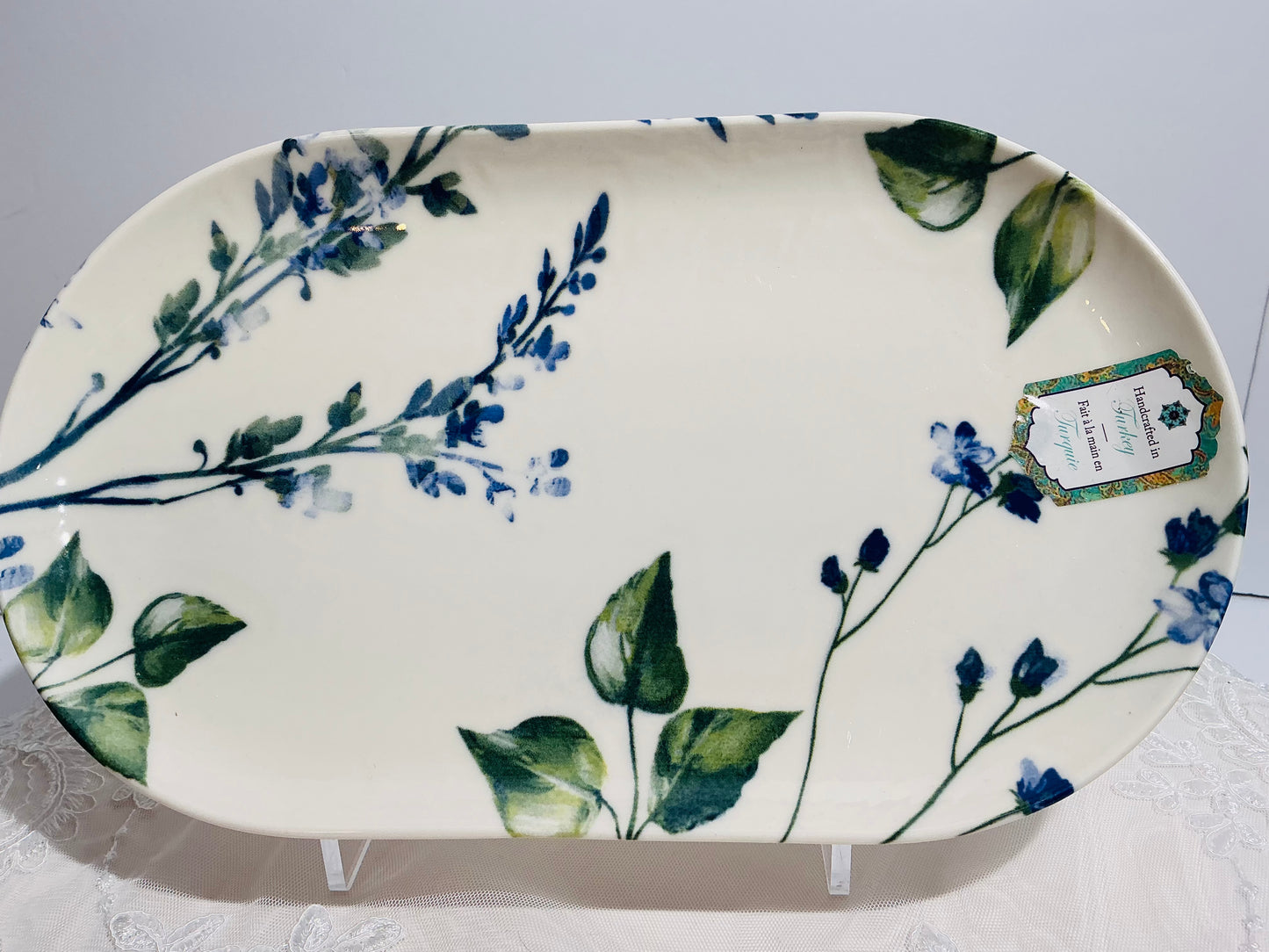 Intesa Home Blue Botanical Handcrafted Porcelain Dinnerware Collection | Plates, Bowl & Platters