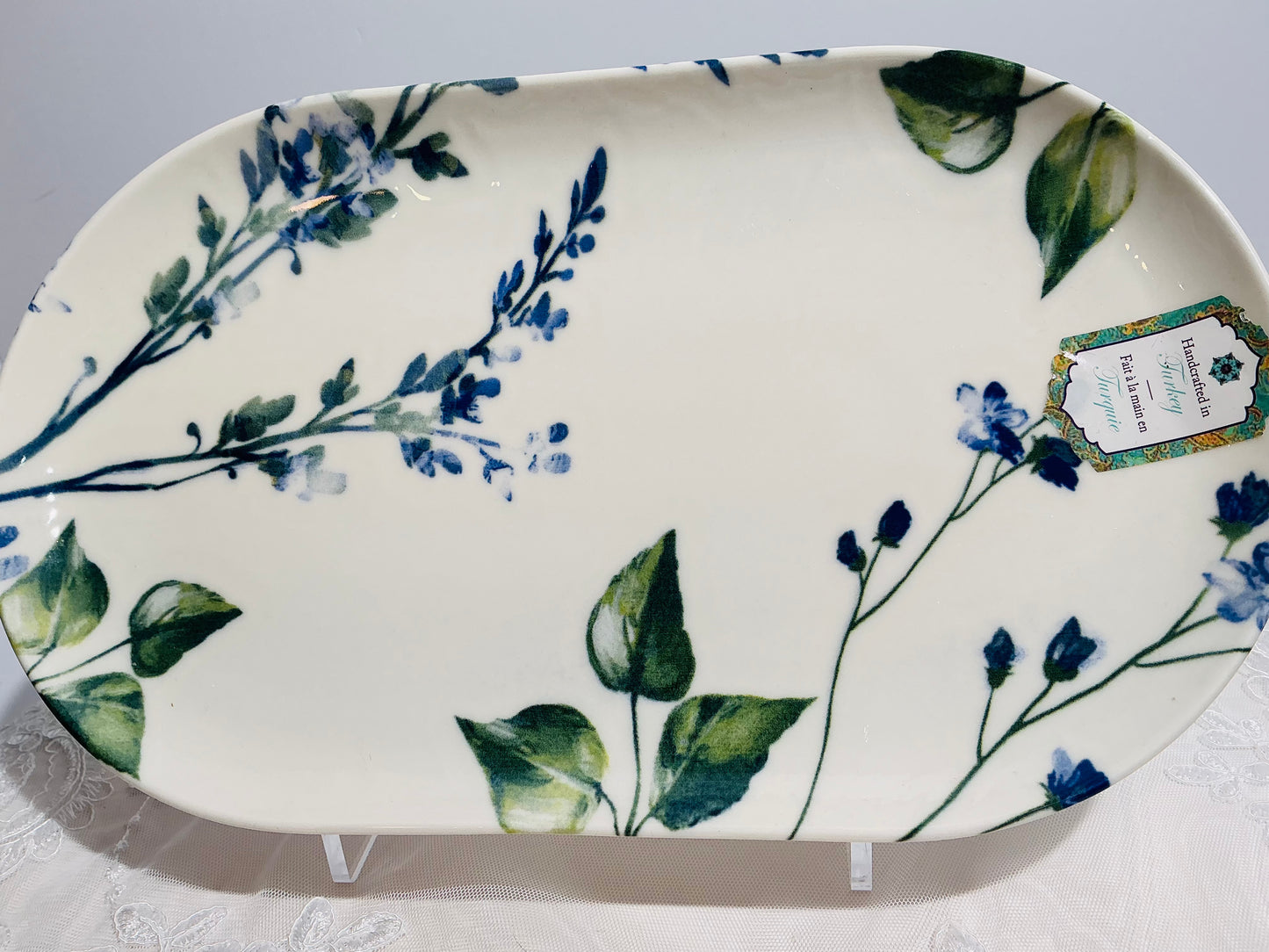 Intesa Home Blue Botanical Handcrafted Porcelain Dinnerware Collection | Plates, Bowl & Platters