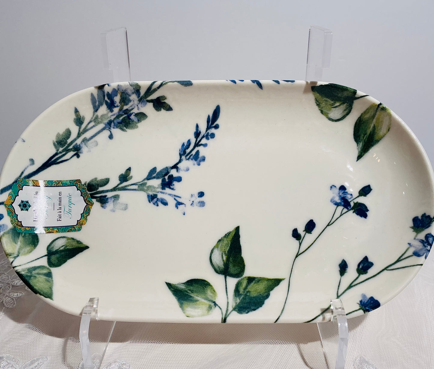Intesa Home Blue Botanical Handcrafted Porcelain Dinnerware Collection | Plates, Bowl & Platters
