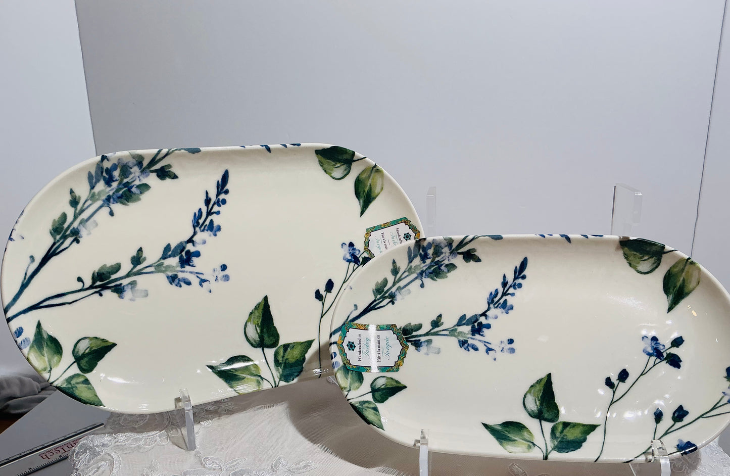 Intesa Home Blue Botanical Handcrafted Porcelain Dinnerware Collection | Plates, Bowl & Platters
