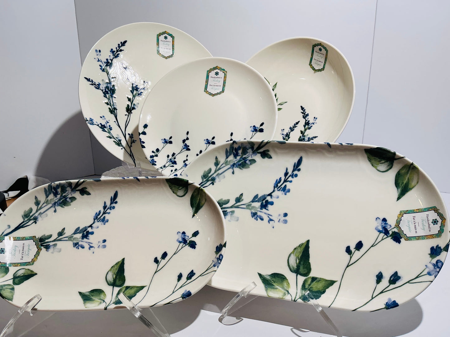 Intesa Home Blue Botanical Handcrafted Porcelain Dinnerware Collection | Plates, Bowl & Platters
