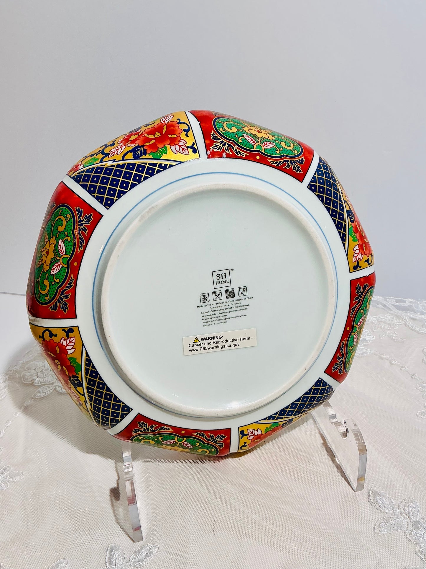 SH Home Imari Style Scalloped Edge Ceramic Bowl | 7.5" Bold Floral