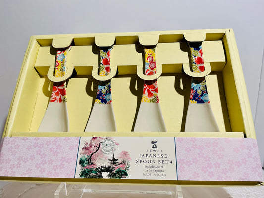 Jewel Japanese Spoon Set of 4 | World Traveler Collection | 7.1" Assorted Floral Designs