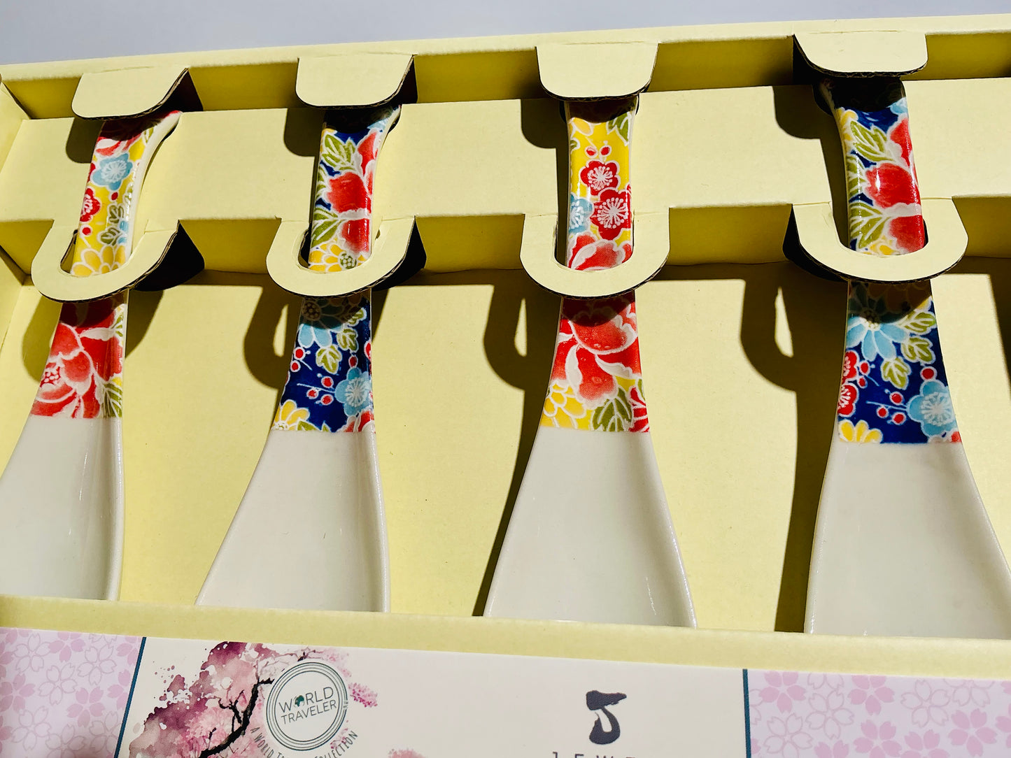 Jewel Japanese Spoon Set of 4 | World Traveler Collection | 7.1" Assorted Floral Designs