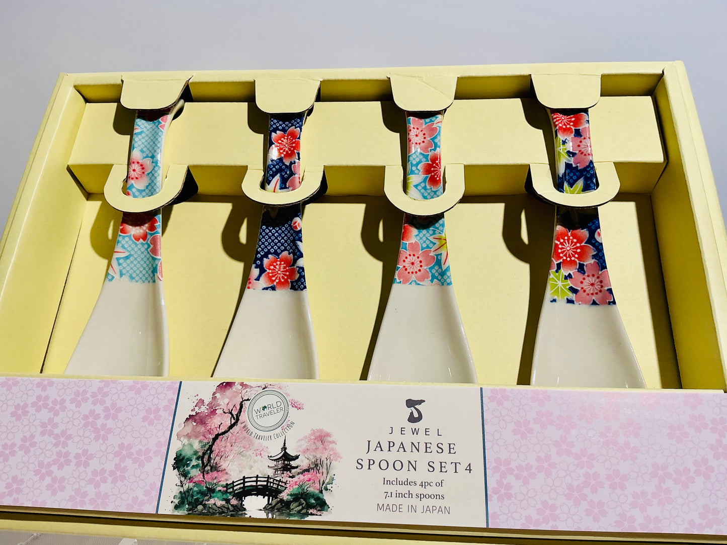 Jewel Japanese Spoon Set of 4 | World Traveler Collection | 7.1" Assorted Floral Designs