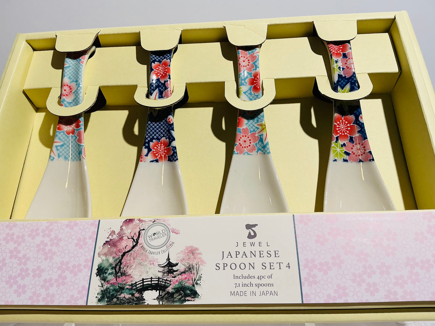 Jewel Japanese Spoon Set of 4 | World Traveler Collection | 7.1" Assorted Floral Designs