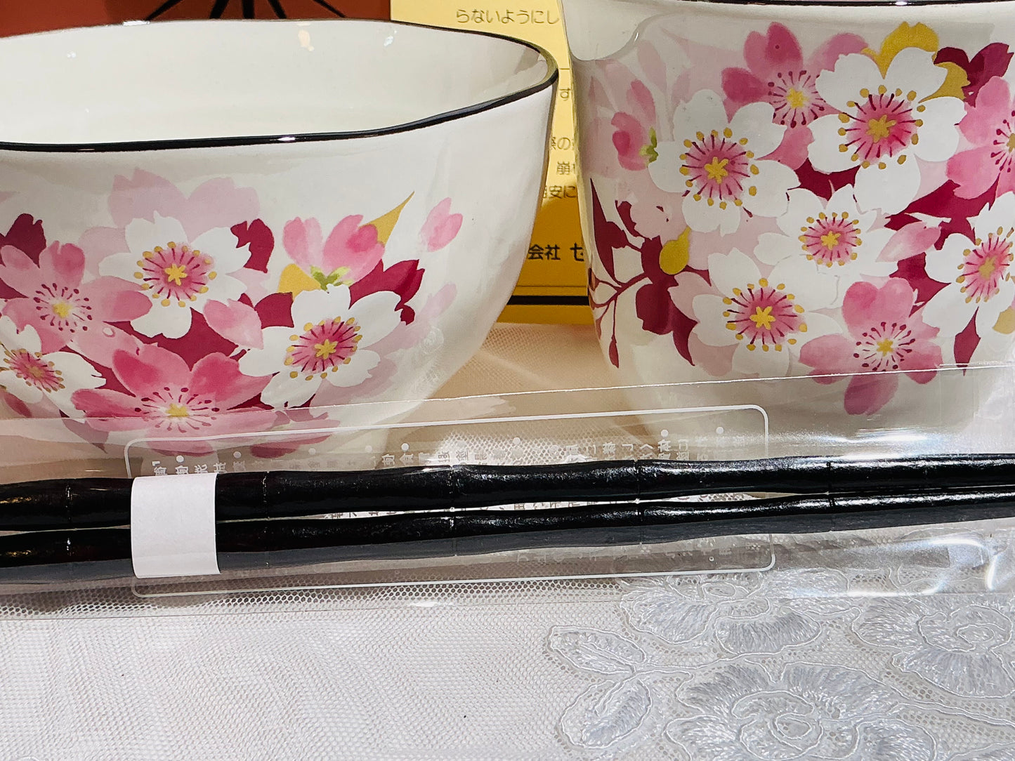 Hana-Emi Sakura Tea Bowl & Chopsticks Gift Set | Ceramic Ai | Made in Japan
