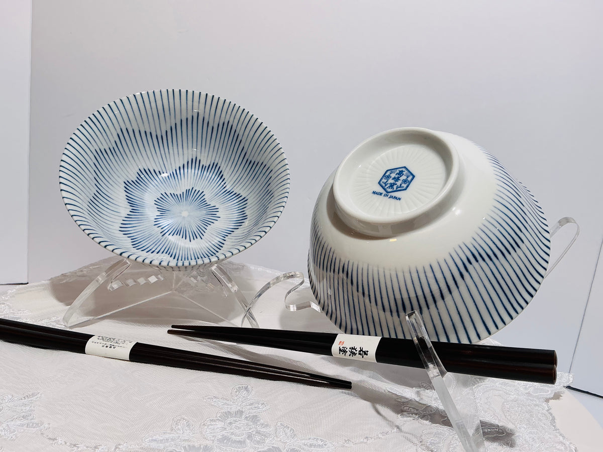 Jewel Japanese Ceramic Rice Bowl with Chopsticks | 6" | Made in Japan