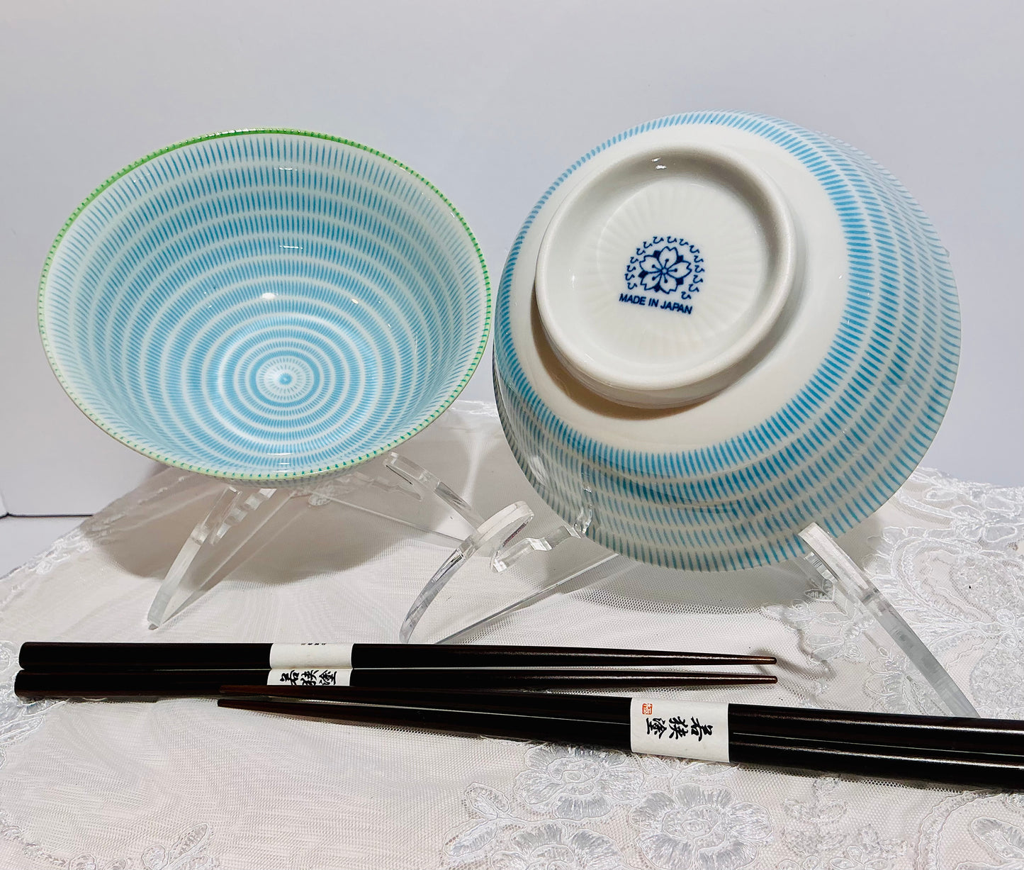 Jewel Japanese Ceramic Rice Bowl with Chopsticks | 6" | Made in Japan