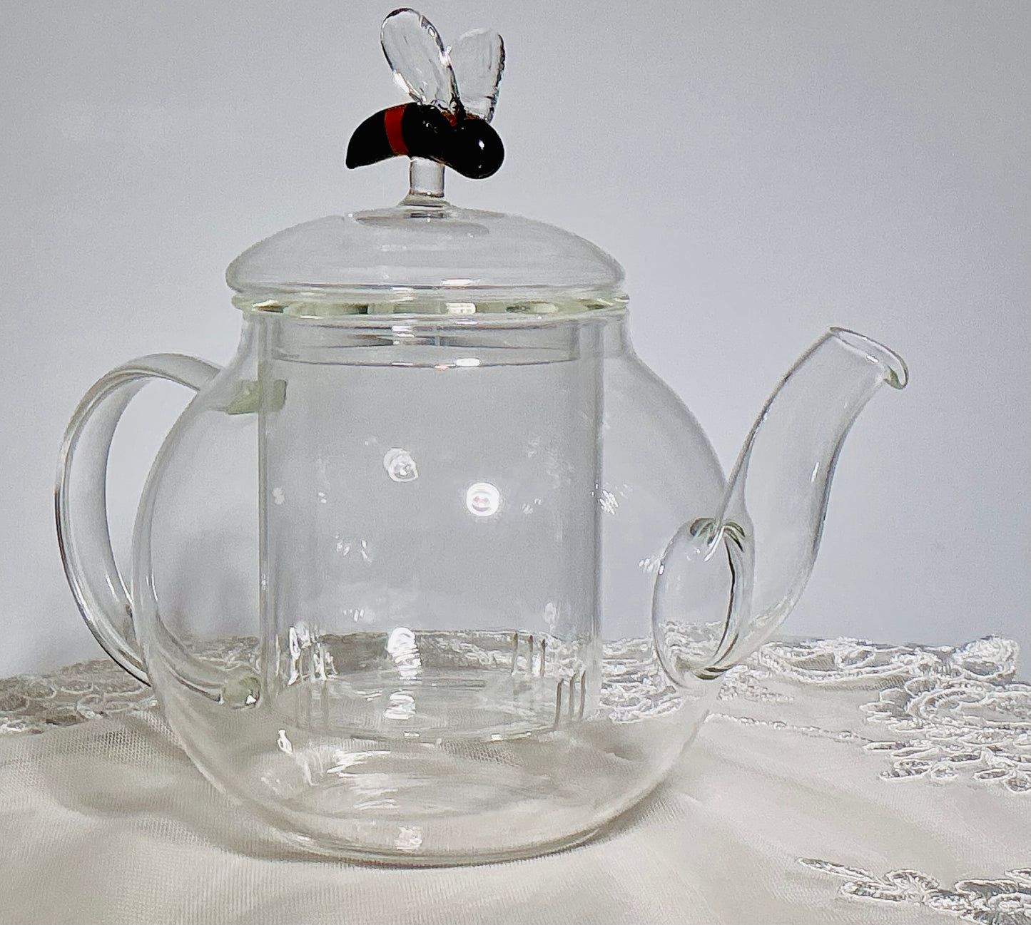 Glass Teapot with Decorative Knob Lid & Built-In Infuser – Lemon, Blue Bird, Tulip or Bee