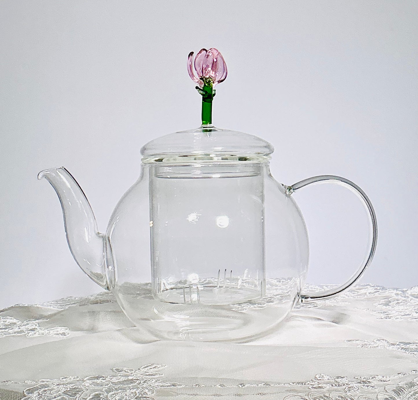 Glass Teapot with Decorative Knob Lid & Built-In Infuser – Lemon, Blue Bird, Tulip or Bee