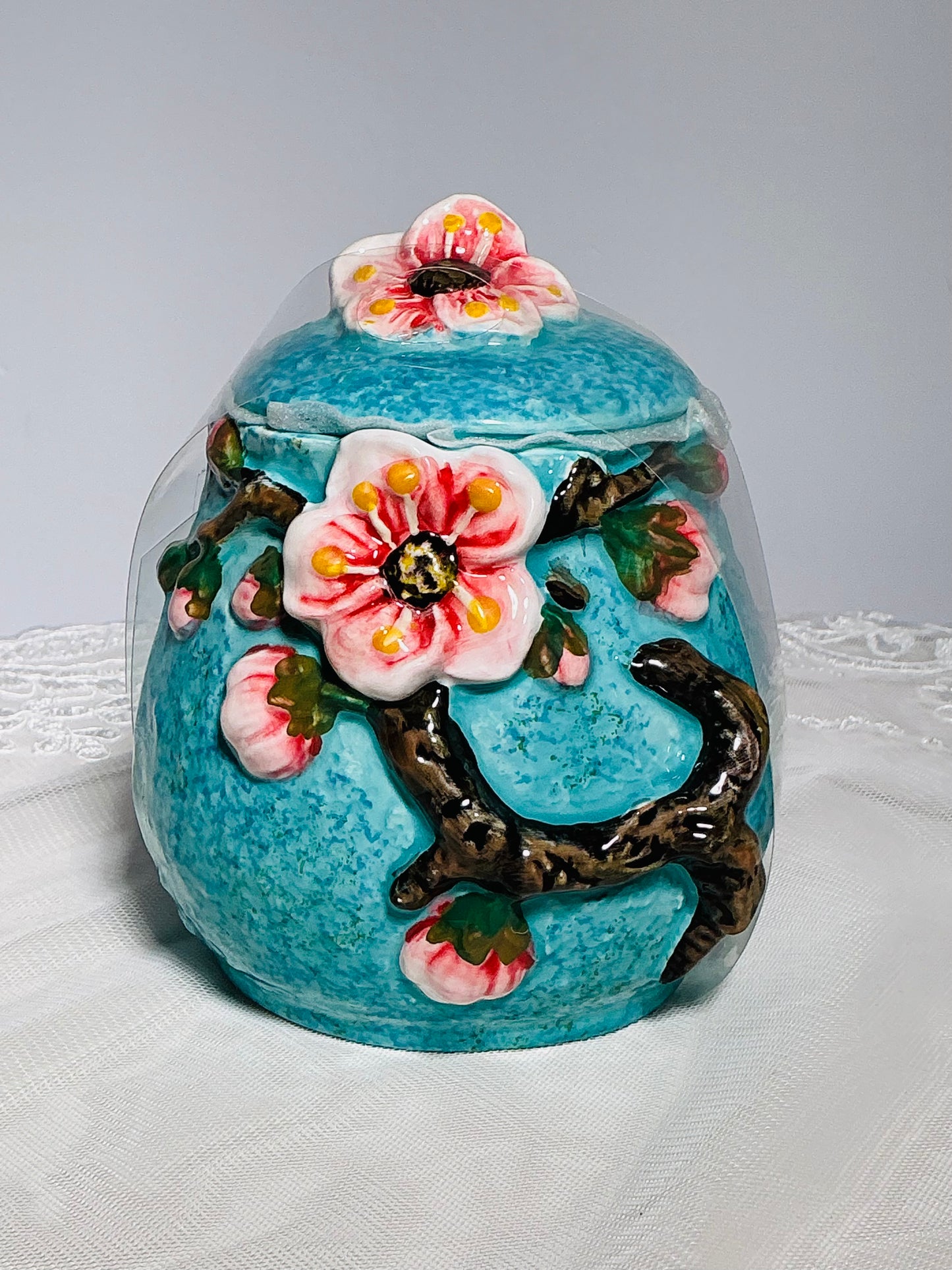 CornerRuby Starry Flora Cherry Blossom Ceramic Sugar Bowl | 3D Sculpted | Handcrafted