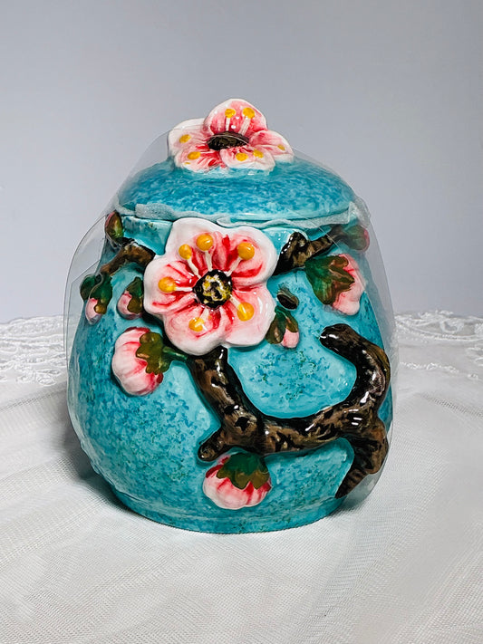 CornerRuby Starry Flora Cherry Blossom Ceramic Sugar Bowl | 3D Sculpted | Handcrafted