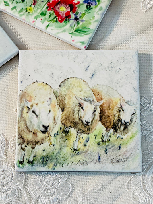 Country Creation Handmade Ceramic Coaster Set of 4 | Original Art | Made in England