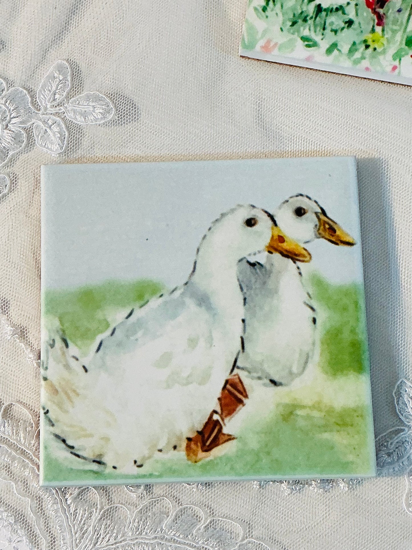 Country Creation Handmade Ceramic Coaster Set of 4 | Original Art | Made in England