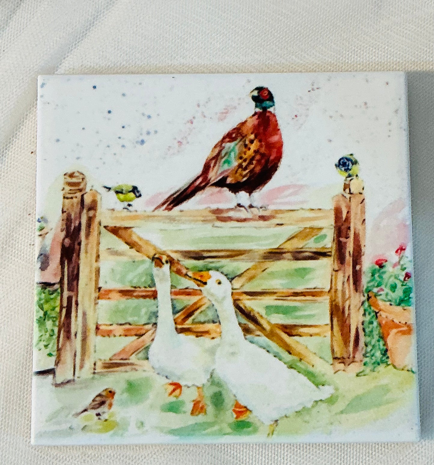 Country Creation Handmade Ceramic Coaster Set of 4 | Original Art | Made in England