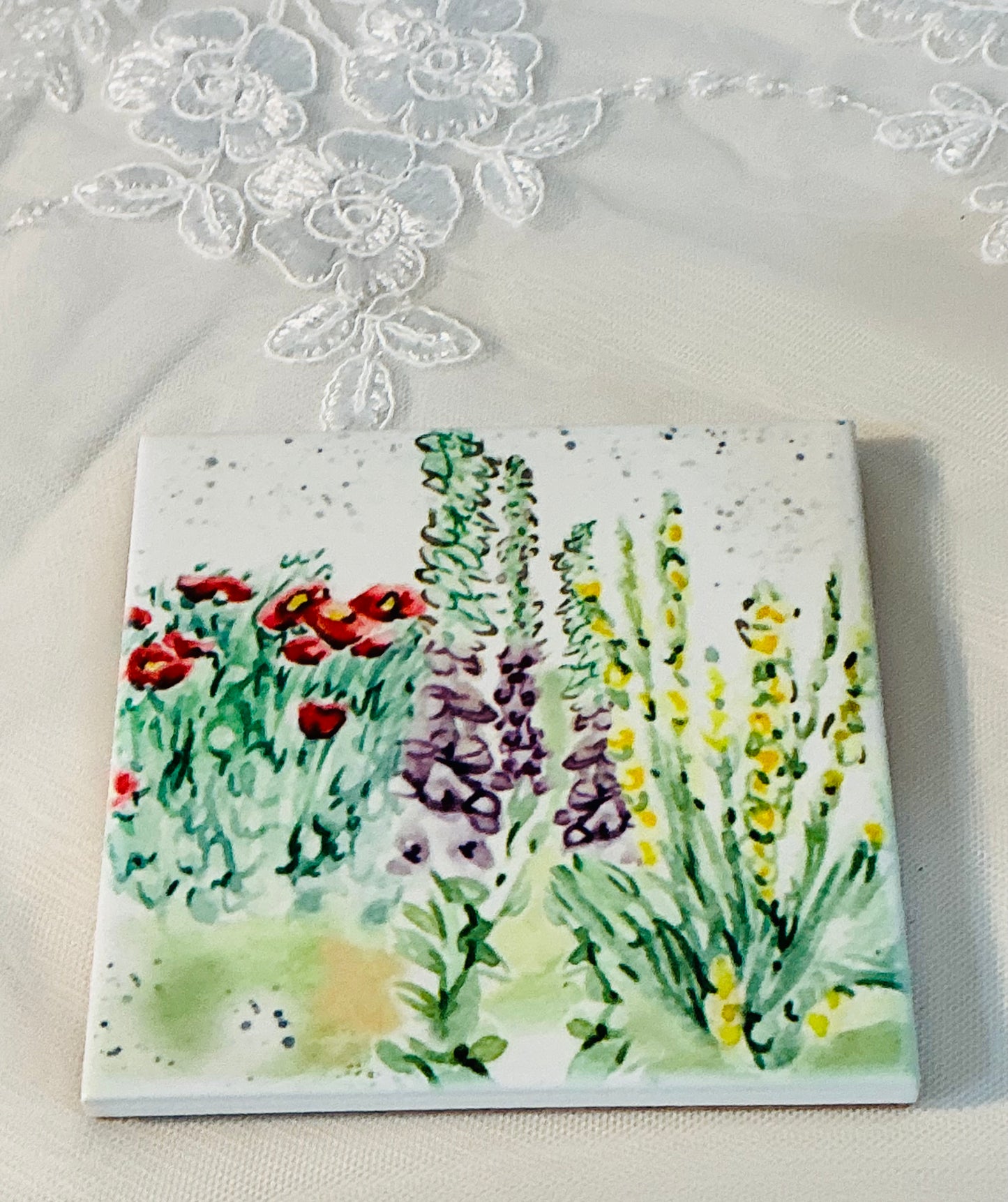 Country Creation Handmade Ceramic Coaster Set of 4 | Original Art | Made in England