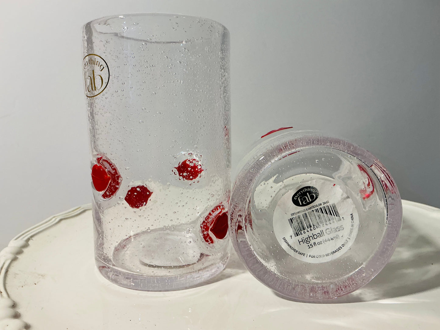 Everything Fab Bubble Glass Highball Glasses Set of 2 – Vintage Aesthetic Lips, Bows or Strawberry Design