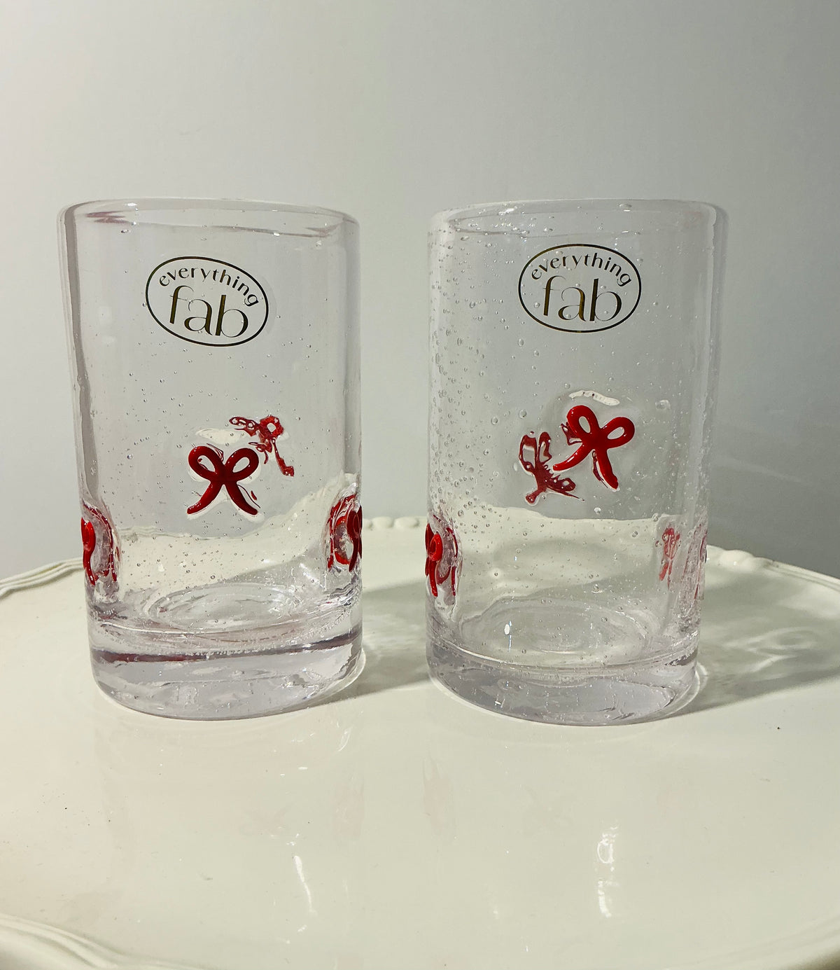 Everything Fab Bubble Glass Highball Glasses Set of 2 – Vintage Aesthetic Lips, Bows or Strawberry Design