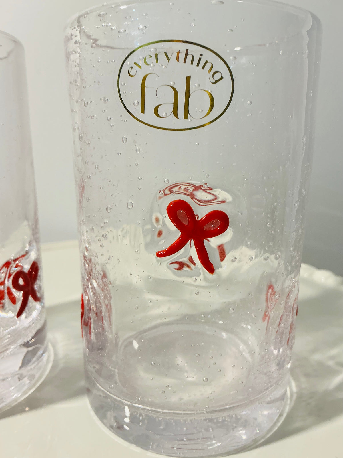 Everything Fab Bubble Glass Highball Glasses Set of 2 – Vintage Aesthetic Lips, Bows or Strawberry Design