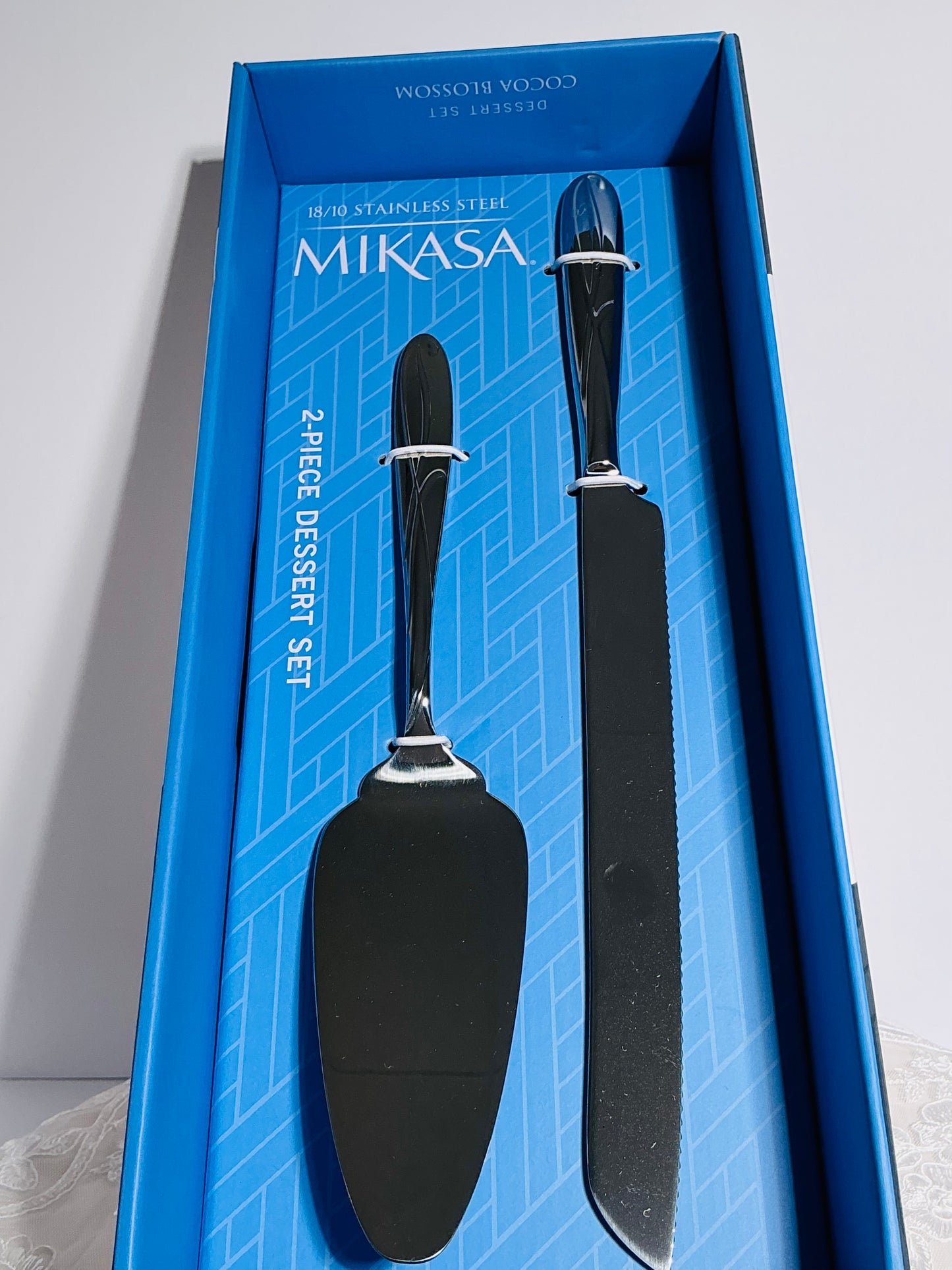 Mikasa Cocoa Blossom 2-Piece Dessert Set | Cake Knife & Server | 18/10 Stainless Steel