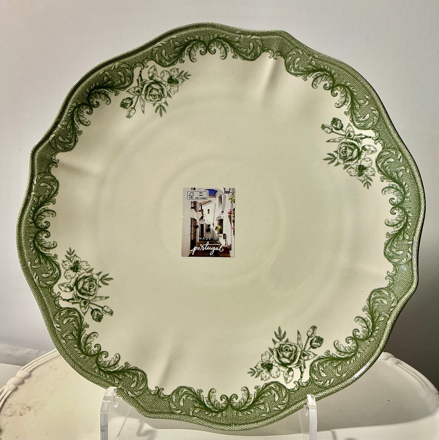 MatCeramica Portugal Sage Green Rose Dinnerware – Dinner Plate, Salad Plate OR Pasta Bowl