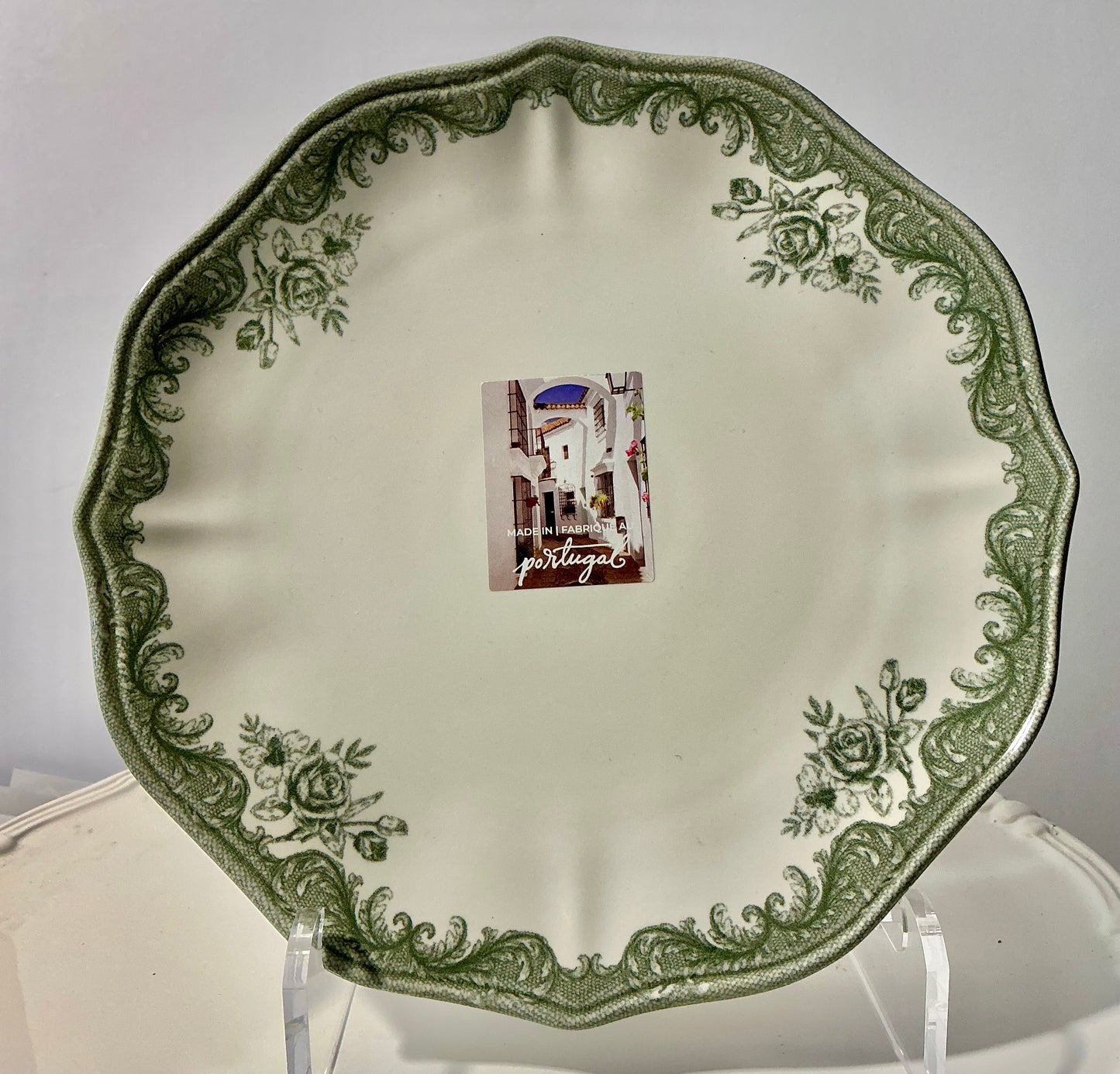 MatCeramica Portugal Sage Green Rose Dinnerware – Dinner Plate, Salad Plate OR Pasta Bowl