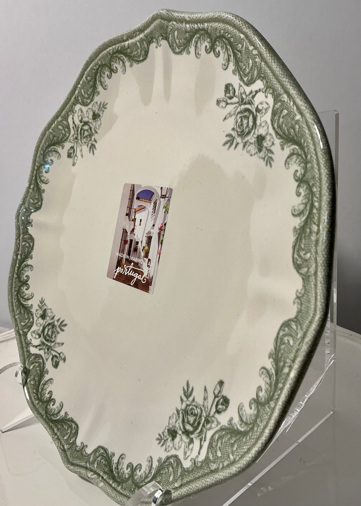 MatCeramica Portugal Sage Green Rose Dinnerware – Dinner Plate, Salad Plate OR Pasta Bowl