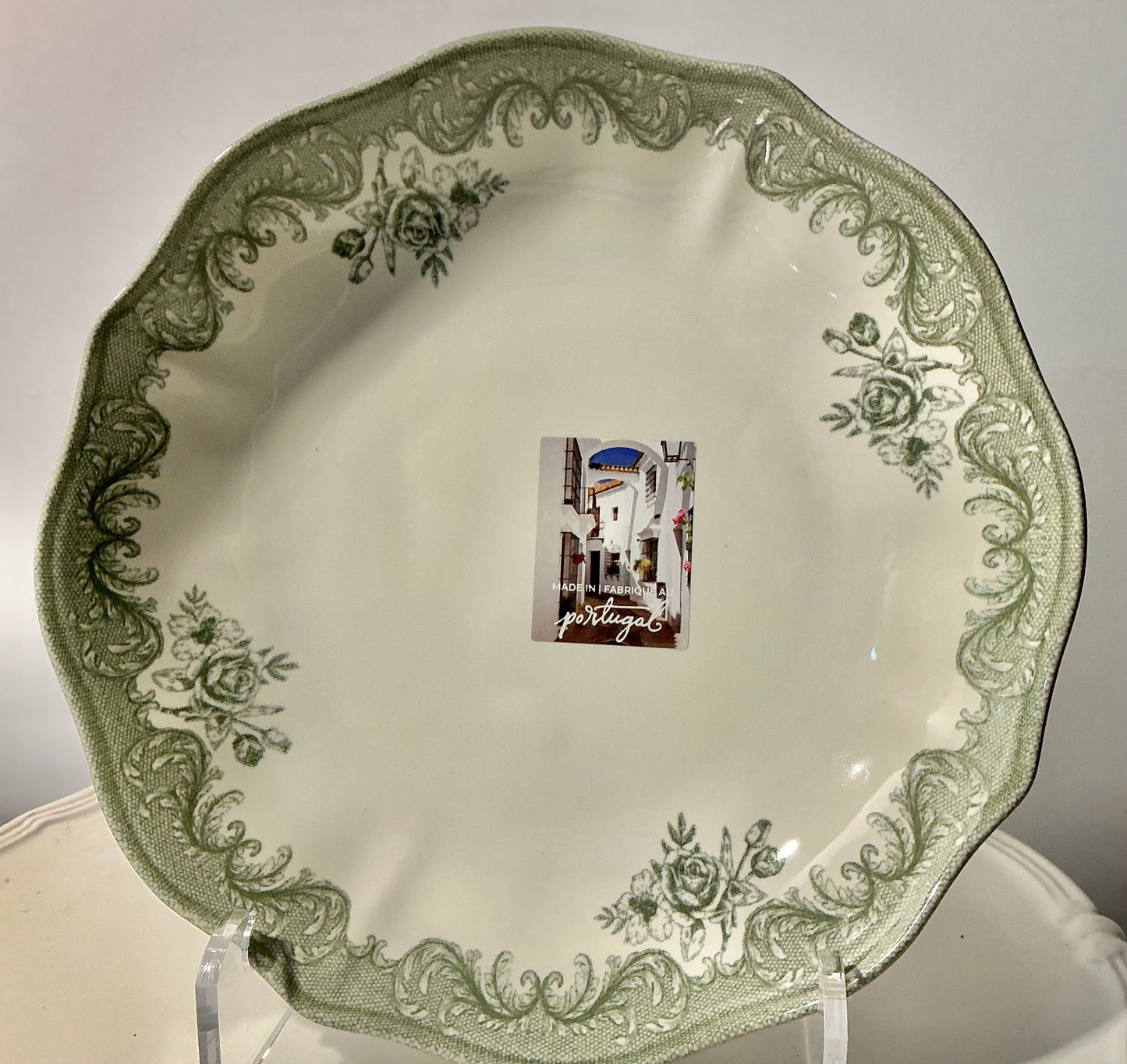 MatCeramica Portugal Sage Green Rose Dinnerware – Dinner Plate, Salad Plate OR Pasta Bowl