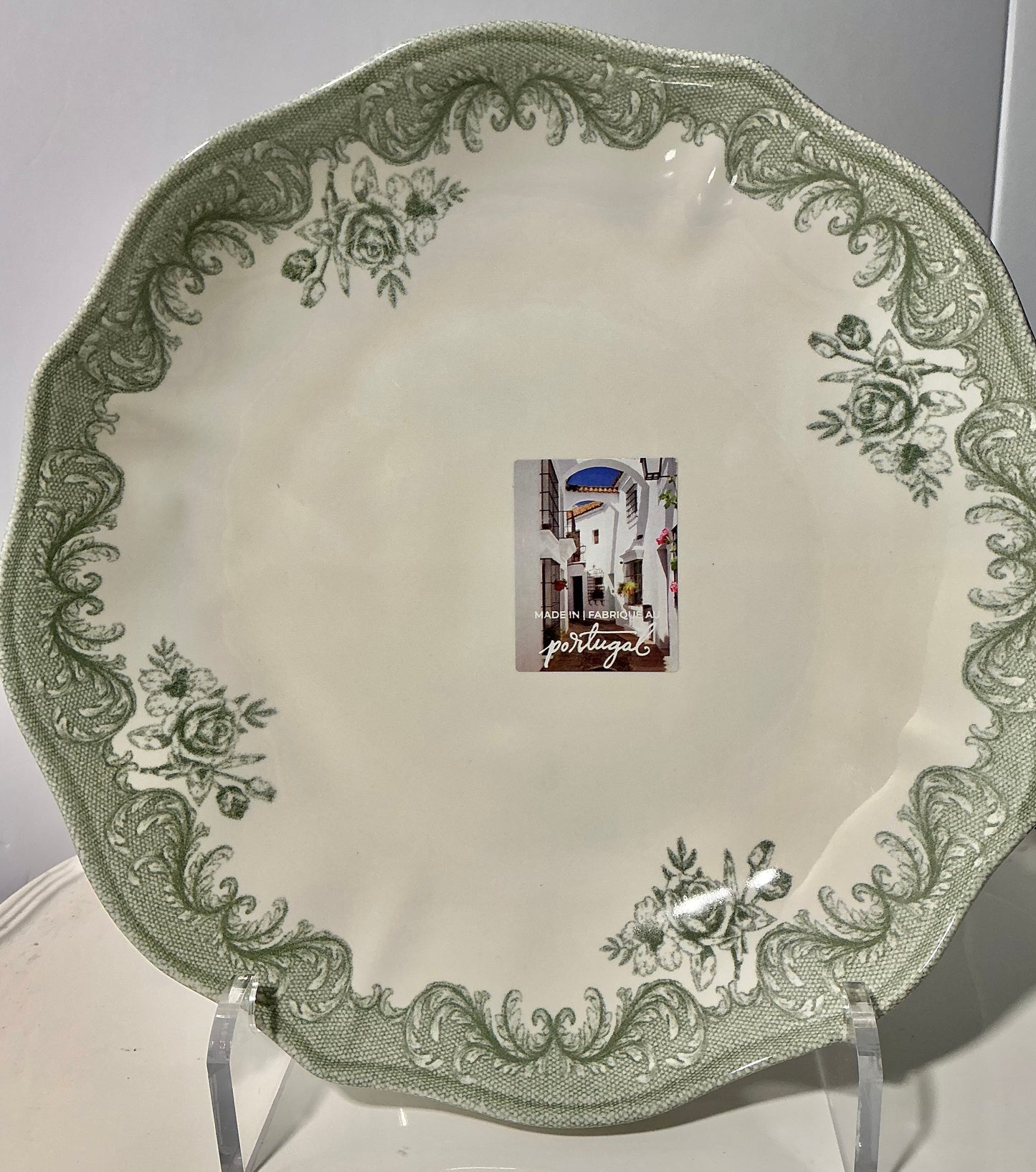 MatCeramica Portugal Sage Green Rose Dinnerware – Dinner Plate, Salad Plate OR Pasta Bowl