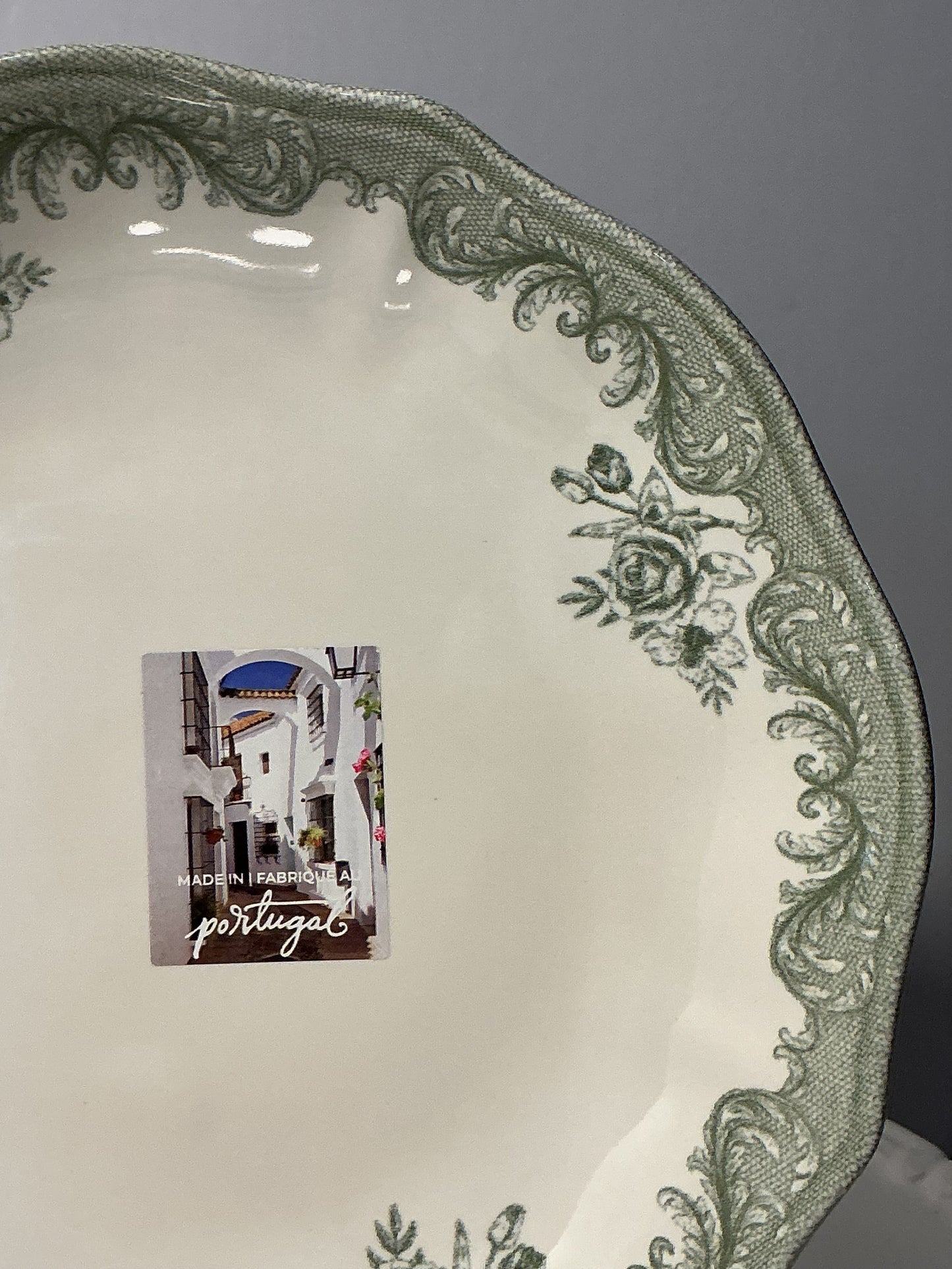 MatCeramica Portugal Sage Green Rose Dinnerware – Dinner Plate, Salad Plate OR Pasta Bowl