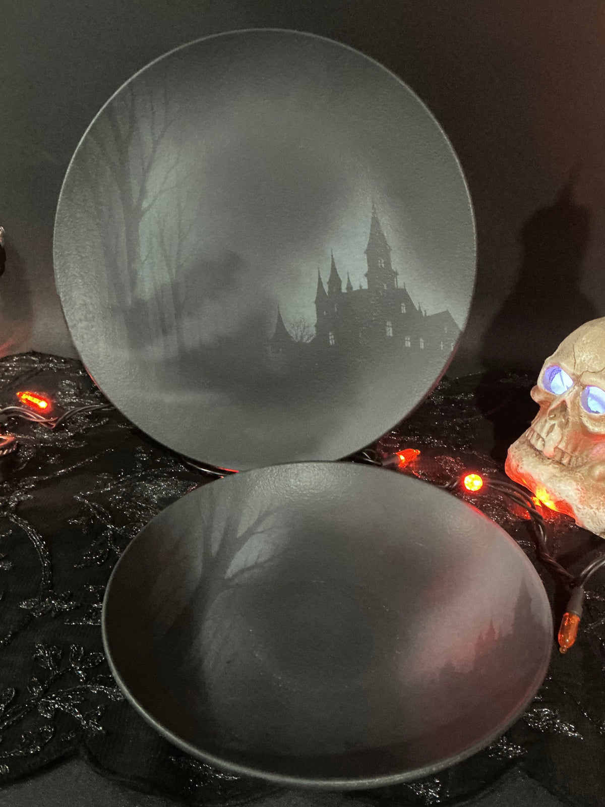 Mesa Brasil Halloween Haunted Castle Matte Black Dinnerware | Choose Your Style