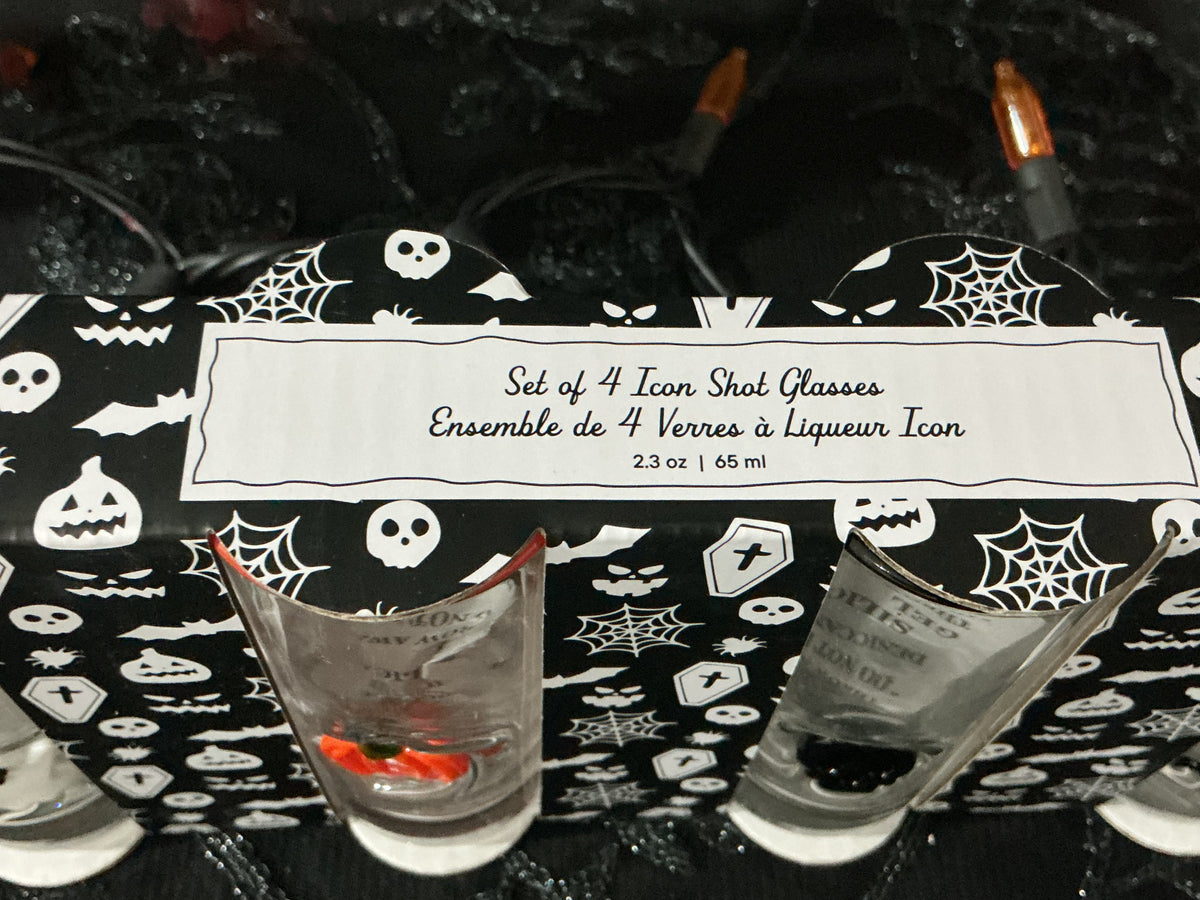 Halloween Icon Shot Glass Set of 4 | 3D Ghost Pumpkin Skull Black Cat | 2.3oz Spooky Barware