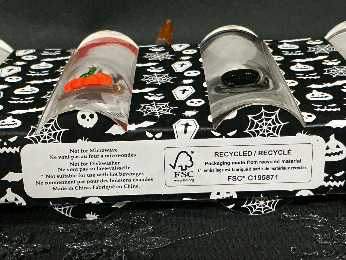 Halloween Icon Shot Glass Set of 4 | 3D Ghost Pumpkin Skull Black Cat | 2.3oz Spooky Barware