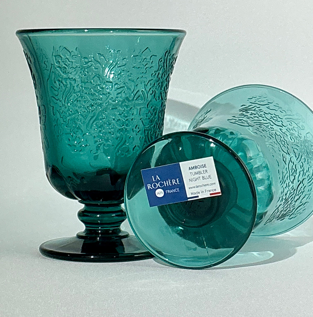 La Rochère Amboise Night Blue Pressed Glass Set of 2 – Wine Glass or Tumbler – Vintage French Glassware