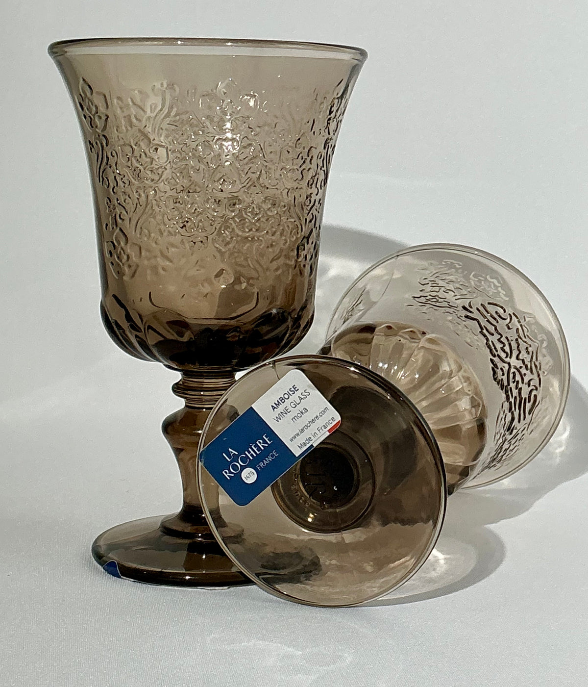 La Rochère Amboise Moka Pressed Glass Set of 2 – Wine Glass or Tumbler – Vintage French Glassware