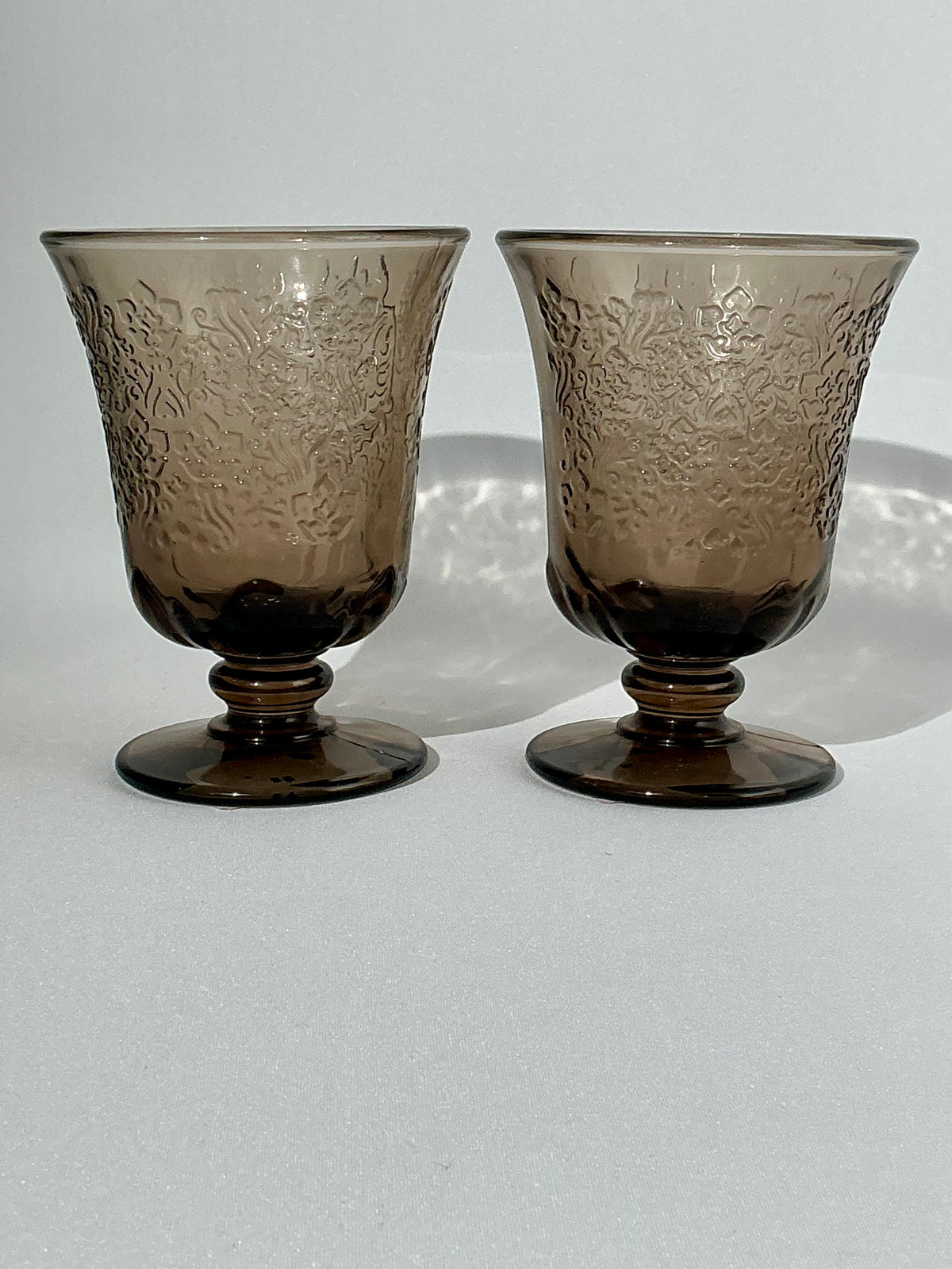 La Rochère Amboise Moka Pressed Glass Set of 2 – Wine Glass or Tumbler – Vintage French Glassware