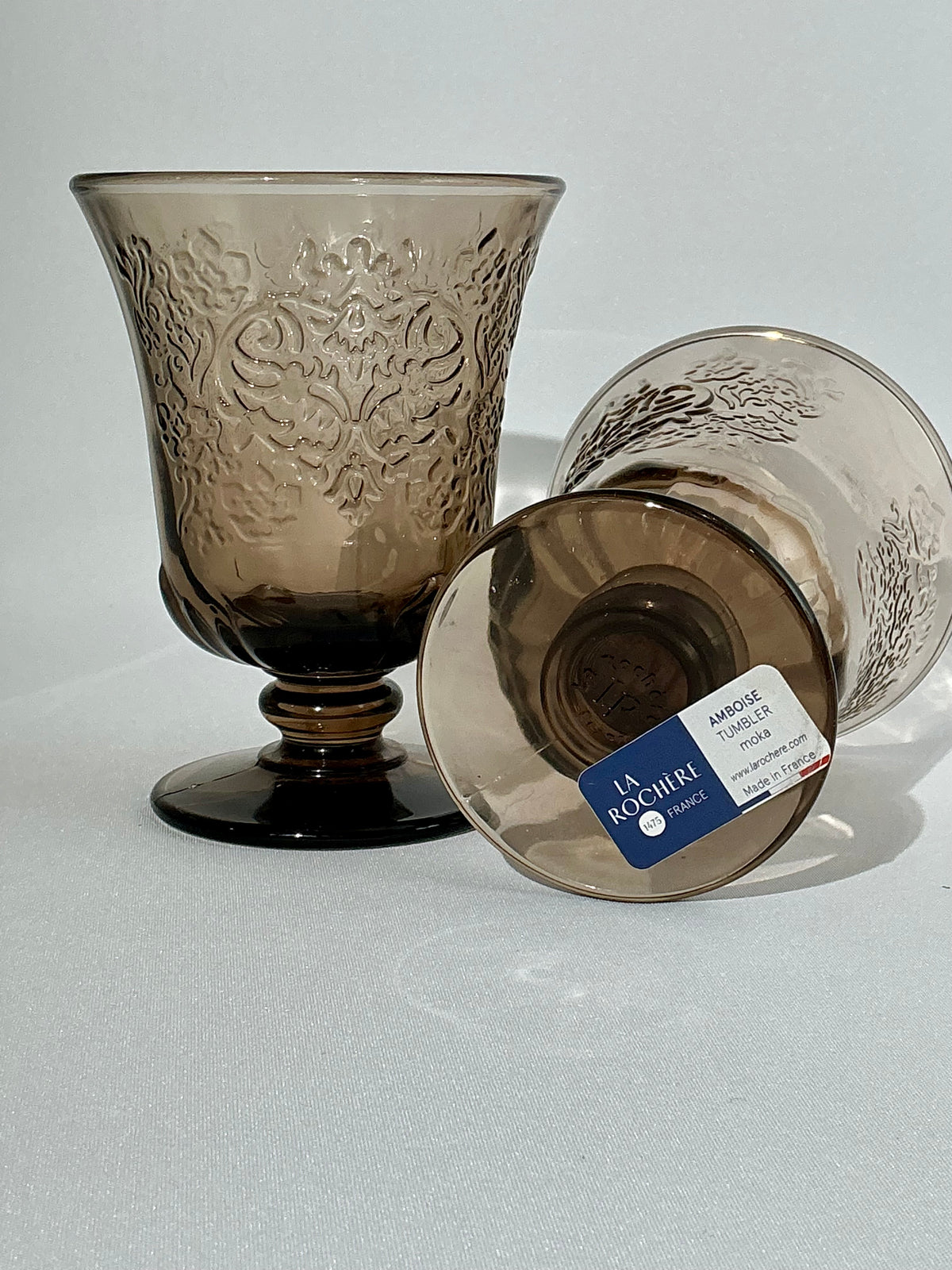 La Rochère Amboise Moka Pressed Glass Set of 2 – Wine Glass or Tumbler – Vintage French Glassware
